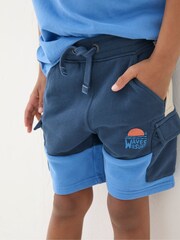 FatFace Hatfield Blue Cargo Sweat Shorts - Image 3 of 5