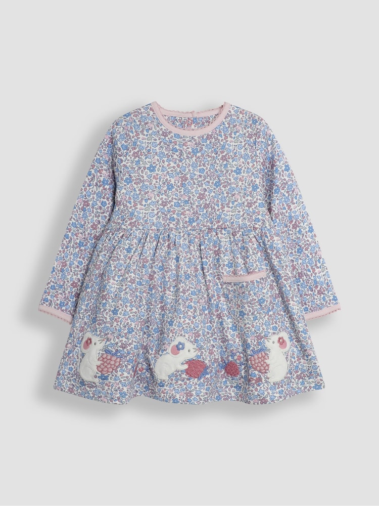 JoJo Maman Bébé Pink Mouse Appliqué Ditsy Floral Dress - Image 1 of 3