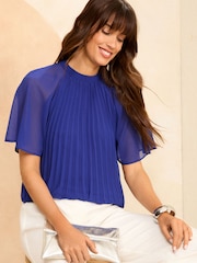 Love & Roses Blue Flutter Sleeve Blouse - Image 1 of 4