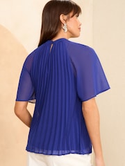 Love & Roses Blue Flutter Sleeve Blouse - Image 3 of 4