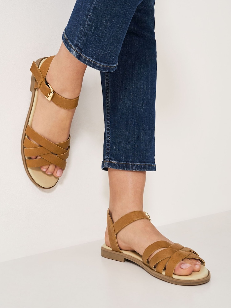Crew Clothing Brown Multi Strap Flat Sandals - Image 2 of 5