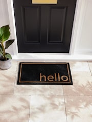 Black Hello Slogan Coir Doormat - Image 1 of 7