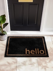 Black Hello Slogan Coir Doormat - Image 2 of 7