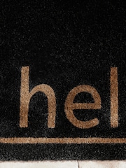 Black Hello Slogan Coir Doormat - Image 3 of 7