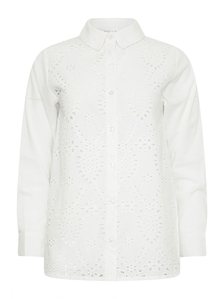 PixieGirl Petite White 100% Cotton Brodeire Anglaise Shirt - Image 5 of 5