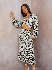 Chi Chi London Black Geometric Print Maxi Skirt - Image 1 of 2