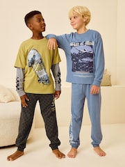 Citrine Jaune/Pourpre damier - Lot de 2 pyjamas à manches longues (3-16ans) - Image 1 de 10