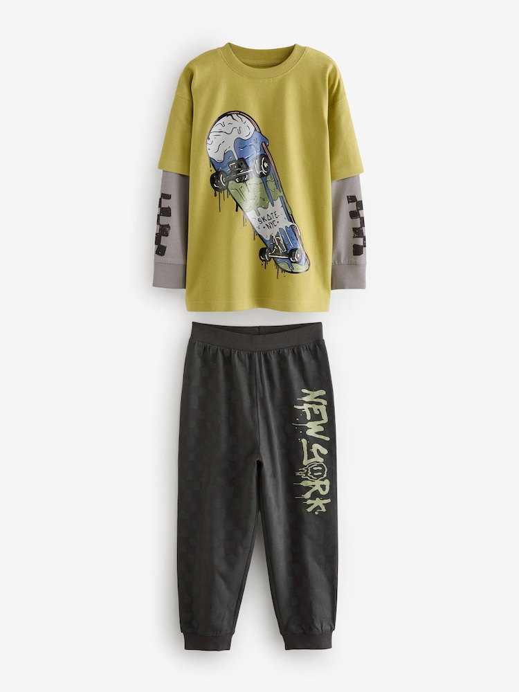 Citrine Yellow/Purple Checkerboard 2 Pack Long Sleeve Pyjamas (3-16yrs) - Image 7 of 10