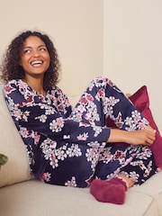 Laura Ashley Navy Paisley Velour Pyjamas - Image 1 of 11