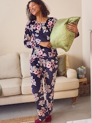 Laura Ashley Navy Paisley Velour Pyjamas - Image 3 of 11
