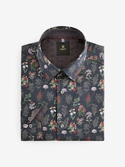 Navy Blue Floral Print Regular Fit 100% Cotton Single Cuff Formal Shirt - Image 4 of 6