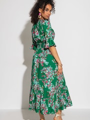 Pour Moi Green Multi Floral Carmen Fuller Bust Elasticated Neckline Midaxi Dress - Image 2 of 4