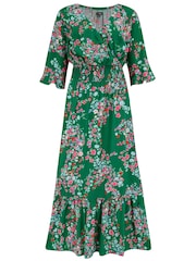 Pour Moi Green Multi Floral Carmen Fuller Bust Elasticated Neckline Midaxi Dress - Image 3 of 4