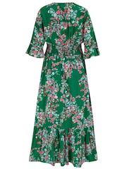 Pour Moi Green Multi Floral Carmen Fuller Bust Elasticated Neckline Midaxi Dress - Image 4 of 4