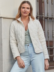 Sosandar Natural Quilted Collarless Jacket - Image 3 of 5