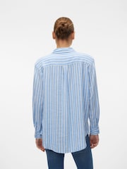 VERO MODA Blue Linen Blend Long Sleeve Stripe Shirt - Image 3 of 6