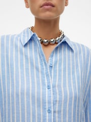 VERO MODA Blue Linen Blend Long Sleeve Stripe Shirt - Image 4 of 6