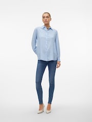 VERO MODA Blue Linen Blend Long Sleeve Stripe Shirt - Image 5 of 6