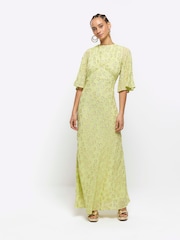 River Island Lime Green Glitter Star Maxi Dress - Image 1 of 4