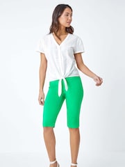 Roman Green Knee Length Stretch Shorts - Image 3 of 5