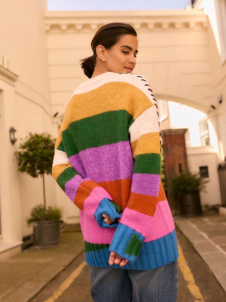 Rainbow Soft Touch Bright Stripe Stitch Knitted Jumper - Image 2 of 6