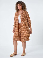 Roman Brown Geometric Print Crinkle Shorts - Image 2 of 5