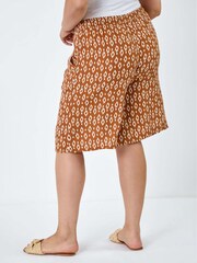Roman Brown Geometric Print Crinkle Shorts - Image 3 of 5