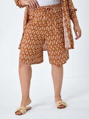 Roman Brown Geometric Print Crinkle Shorts - Image 4 of 5