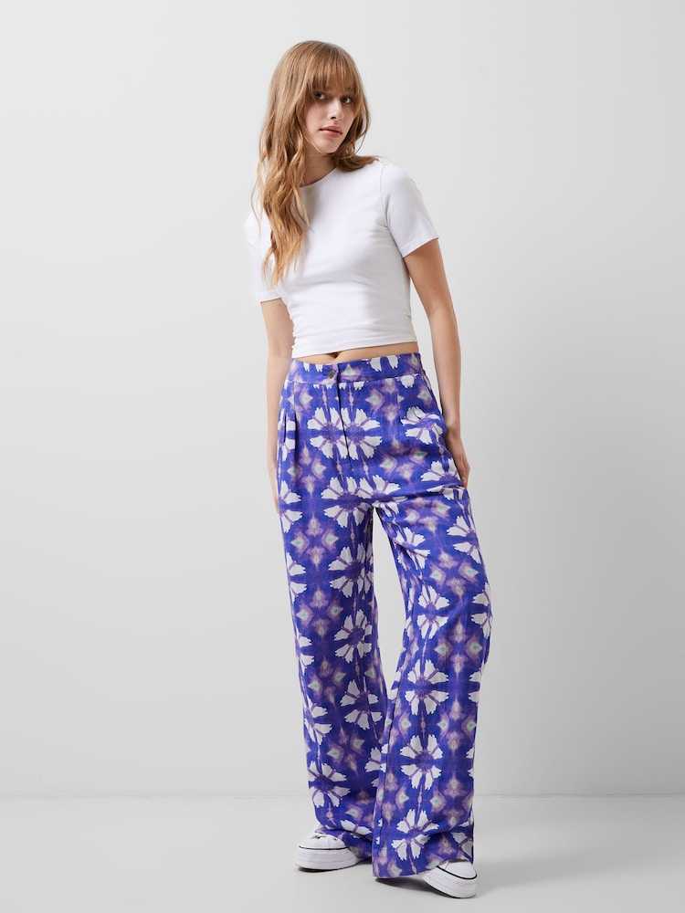 French Connection Blue Dory Birdie Linen Trousers - Image 1 of 4