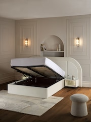 Soft Velvet Natural Oyster Iris Upholstered Hotel Bed Frame with Ottoman Storage Bedside Tables and Lights - Image 3 of 10