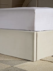 Soft Velvet Natural Oyster Iris Upholstered Hotel Bed Frame with Ottoman Storage Bedside Tables and Lights - Image 6 of 10