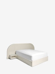 Soft Velvet Natural Oyster Iris Upholstered Hotel Bed Frame with Ottoman Storage Bedside Tables and Lights - Image 8 of 10