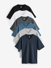 Noir/Blanc/Bleu/Gris - Essentiel Col en V 100T-shirt en coton 6 Lot - Image 1 of 18