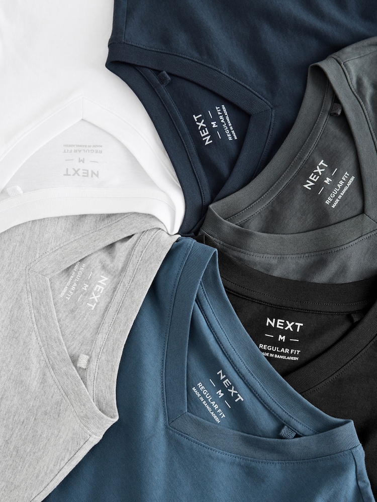 Noir/Blanc/Bleu/Gris - Essentiel Col en V 100T-shirt en coton 6 Lot - Image 18 of 18