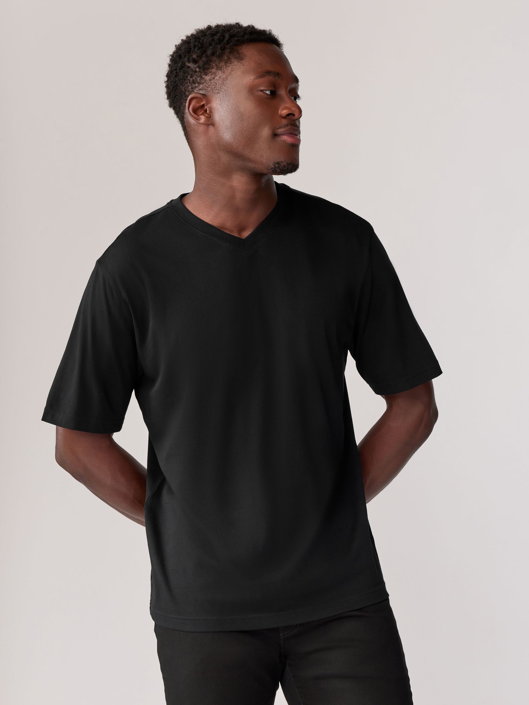 Buy Black/White/Blue/Grey Essential V-Neck 100% Cotton T-Shirts 6