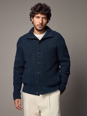 Mornarsko modra - Relaxed Fit Soft Touch z gumbi po celotni dolžini pulover with Wool - Slika 1 iz 11