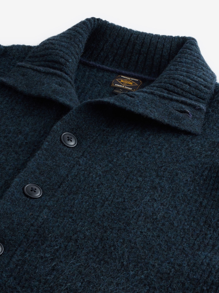 Navy Blue Relaxed Fit Soft Touch Button Through Jumper with Wool - Image 10 of 11