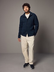 Mornarsko modra - Relaxed Fit Soft Touch z gumbi po celotni dolžini pulover with Wool - Slika 2 iz 11