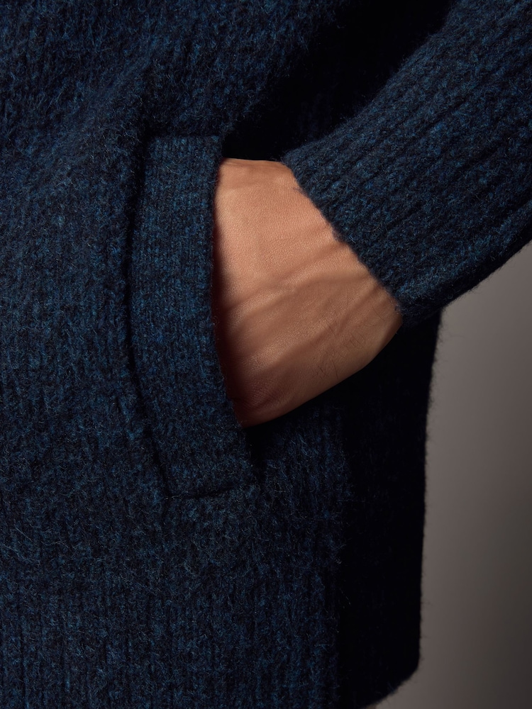 Navy Blue Relaxed Fit Soft Touch Button Through Jumper with Wool - Image 7 of 11