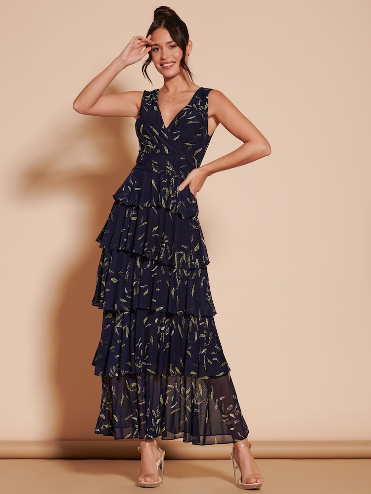 Jolie Moi Blue Tiered Hem Mesh Maxi Dress - Image 1 of 6
