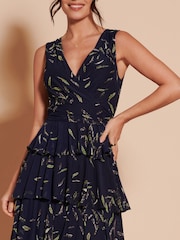 Jolie Moi Blue Tiered Hem Mesh Maxi Dress - Image 3 of 6