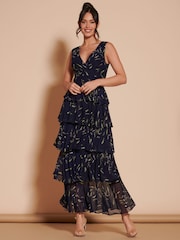 Jolie Moi Blue Tiered Hem Mesh Maxi Dress - Image 6 of 6