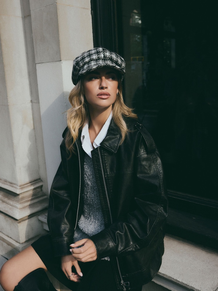 Monochrome Check Baker Boy 100% Cotton Hat - Image 1 of 7