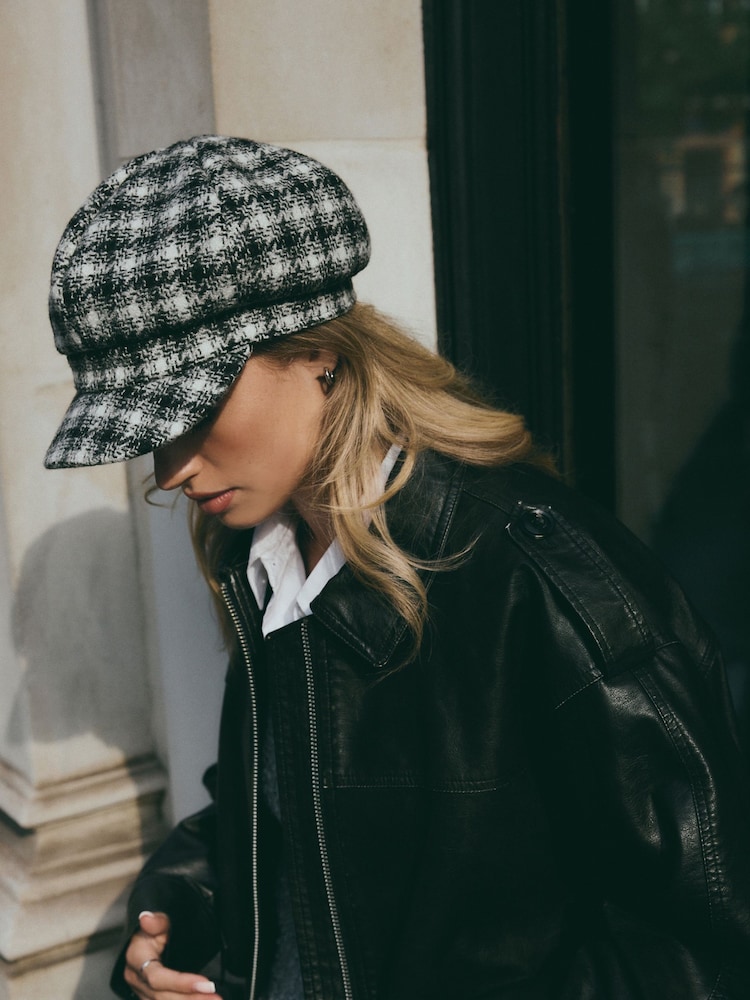 Monochrome Check Baker Boy 100% Cotton Hat - Image 2 of 7