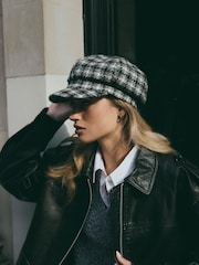 Monochrome Check Baker Boy 100% Cotton Hat - Image 3 of 7