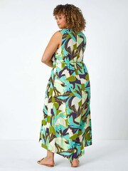 Roman Green Leaf Print Tie Neck Midi Dress - Image 2 of 5