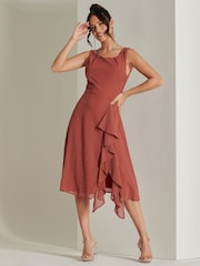 Jolie Moi Red Print Frill Hem Chiffon Midi Dress - Image 1 of 6
