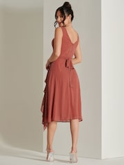 Jolie Moi Red Print Frill Hem Chiffon Midi Dress - Image 2 of 6