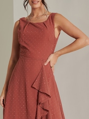 Jolie Moi Red Print Frill Hem Chiffon Midi Dress - Image 3 of 6