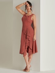 Jolie Moi Red Print Frill Hem Chiffon Midi Dress - Image 5 of 6